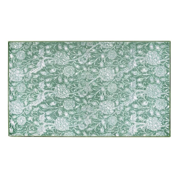 Kalini Green 3 ft. x 5 ft. Washable Accent Floral Area Rug