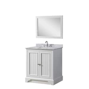 32 in. W x 25 in. D x 36 in. H Single Sink Freestanding Bath Vanity in White with White Carrara Marble Top and Mirror