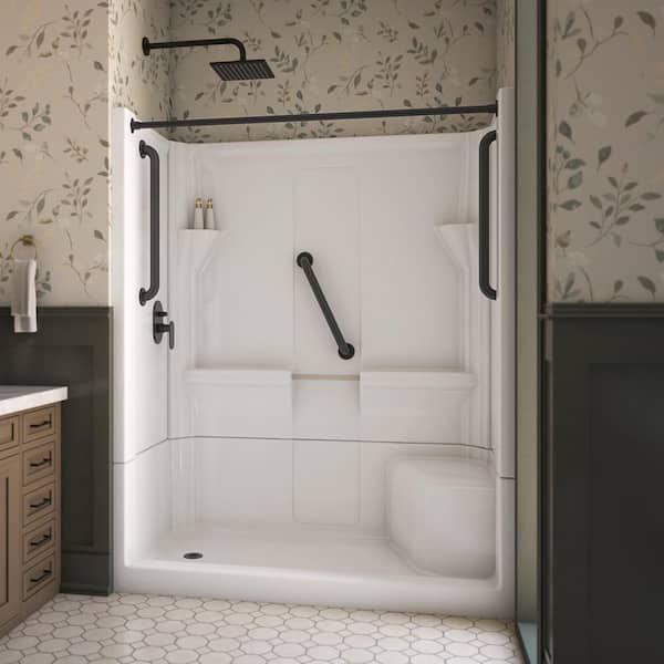 Accessible Living Harmony 60 in. L x 30 in. W x 74 in. H Alcove LH Drain Curtain Rod Shower Kit in Matte Black