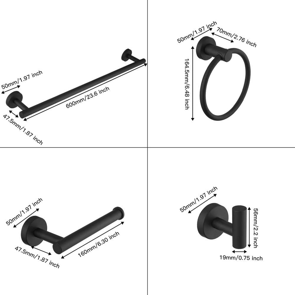Matte Black Stainless Steel 5-Piece Bathroom Hardware Set