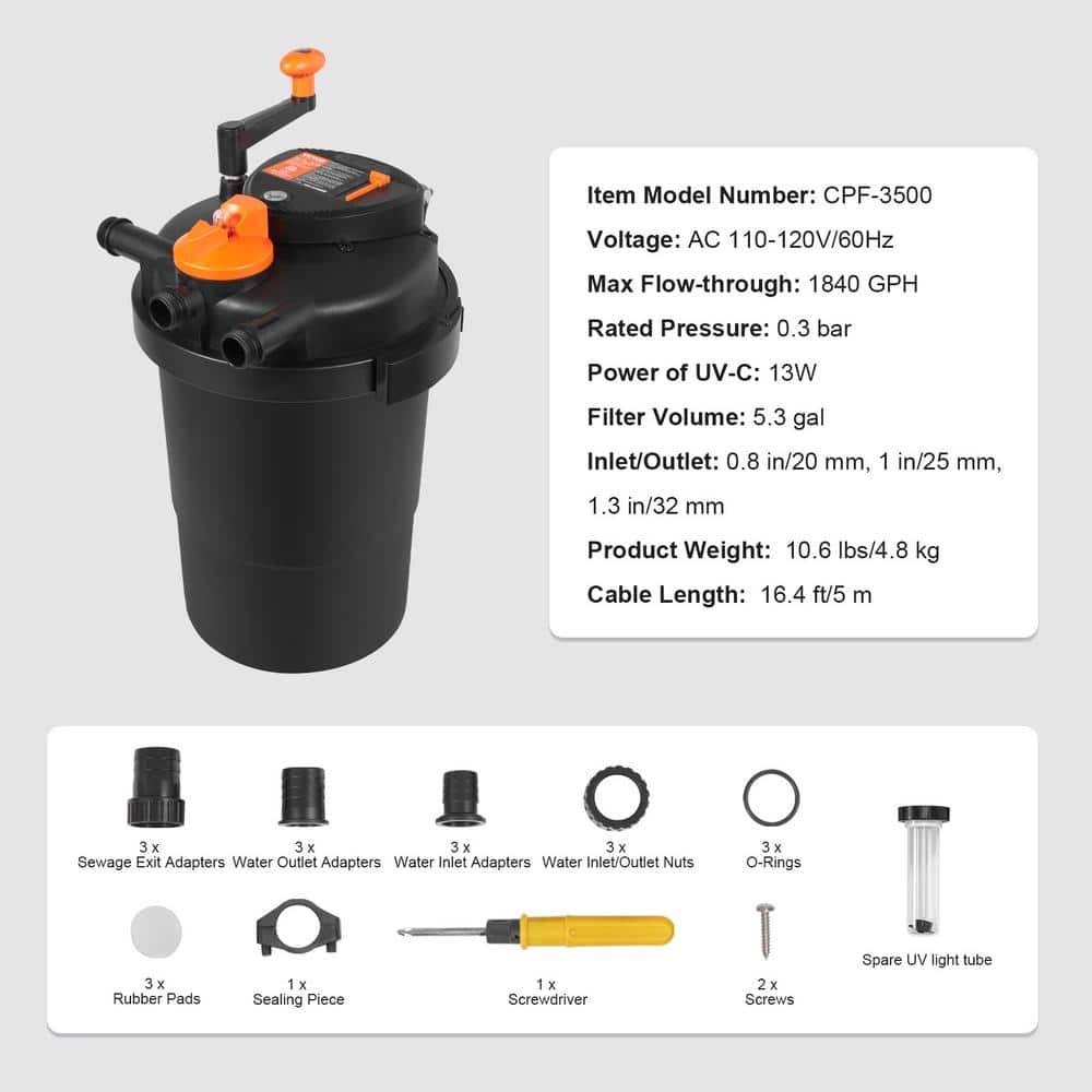 Black and Orange 11" Bio Pressure Pond Filter with UV Light