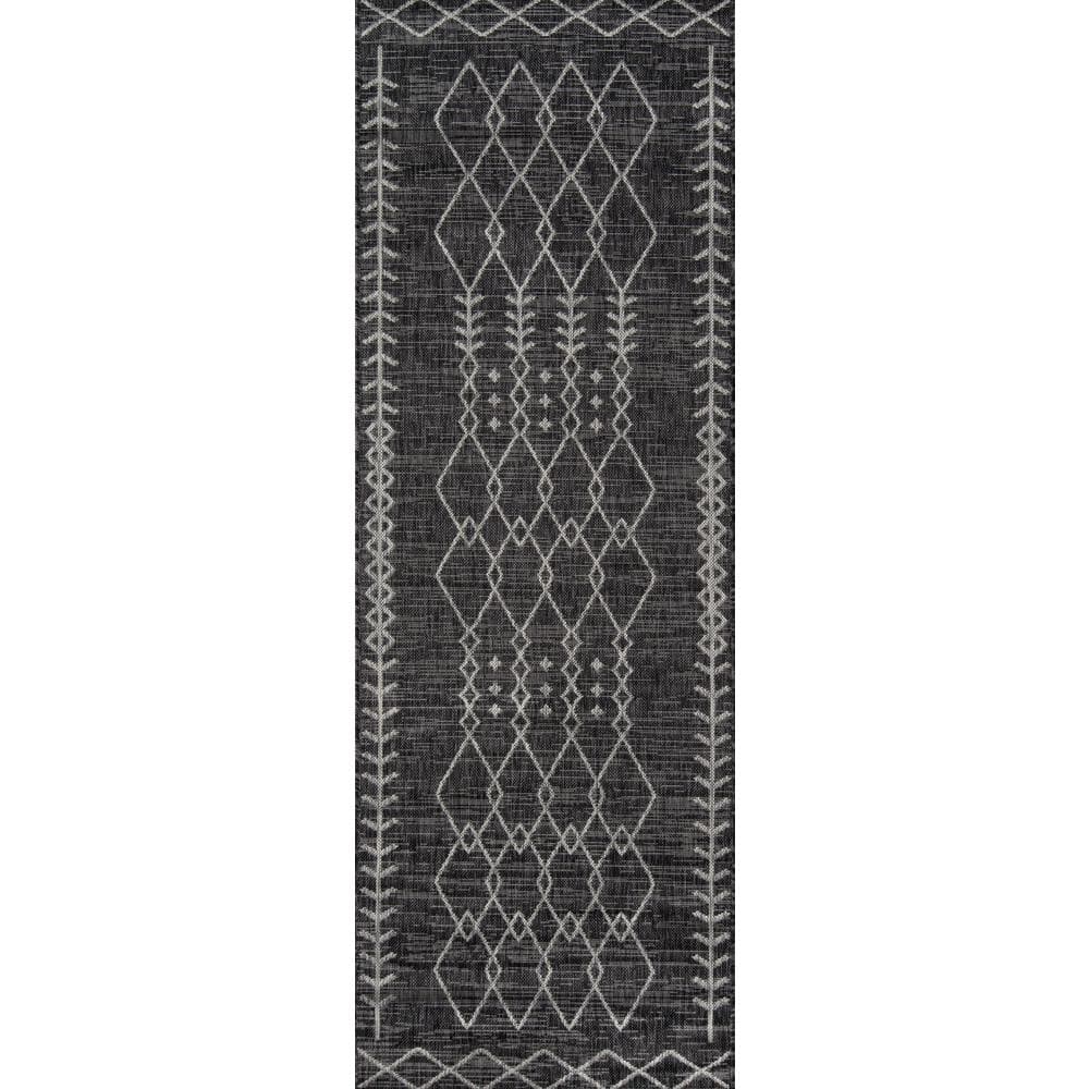 Charcoal Geometric Washable Synthetic Runner Rug 2' x 6'