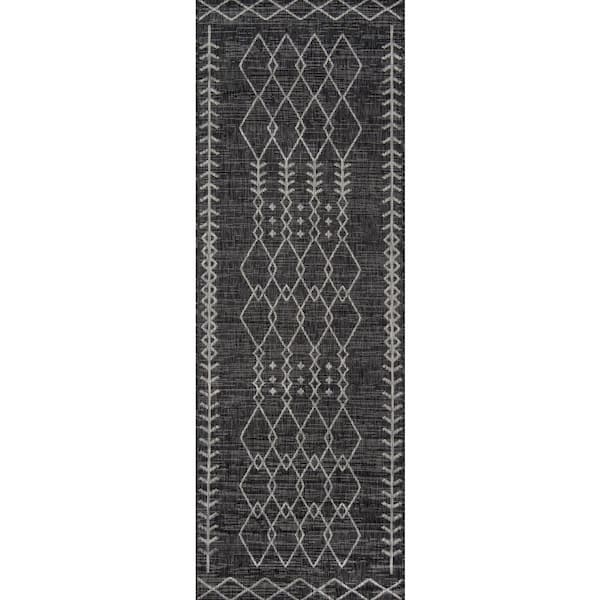 Novogratz by Momeni Villa Monaco Charcoal 2 ft. x 10 ft. Indoor Outdoor Runner Rug