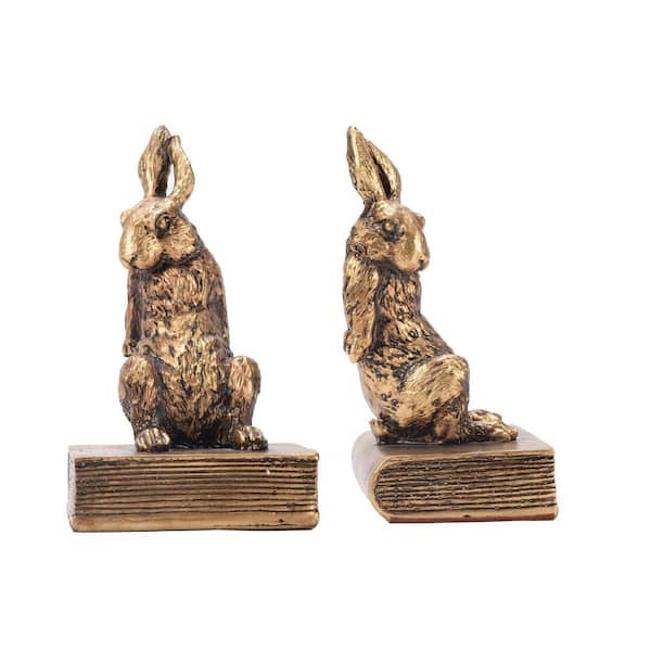 1 Pair of Gold Decorative Resin Cute Animal Rabbit Bookend