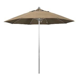 9 ft. Silver Aluminum Commercial Market Patio Umbrella with Fiberglass Ribs and Push Lift in Heather Beige Sunbrella