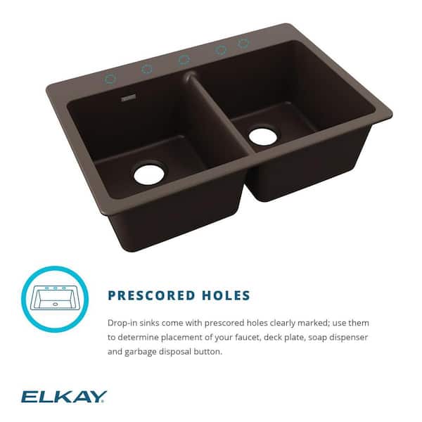 Elkay Quartz Classic 33 in. Drop-in Double Bowl Mocha Granite/Quartz ...