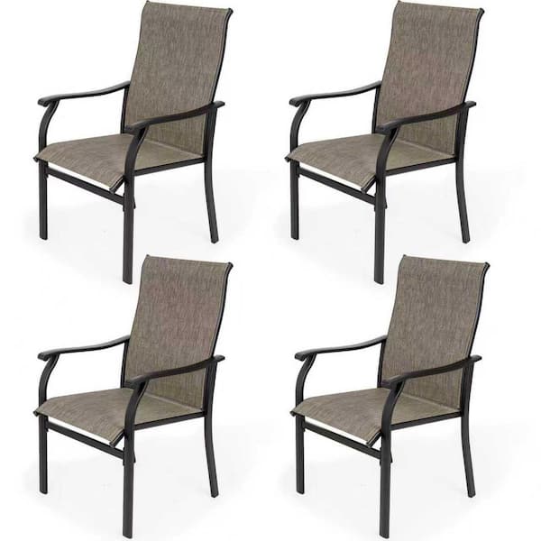 Unbranded 4-Piece Textilene Fabric Blend Iron Outdoor Patio Dining Chairs Set for Lawn, Poolside, Garden, Backyard, Brown