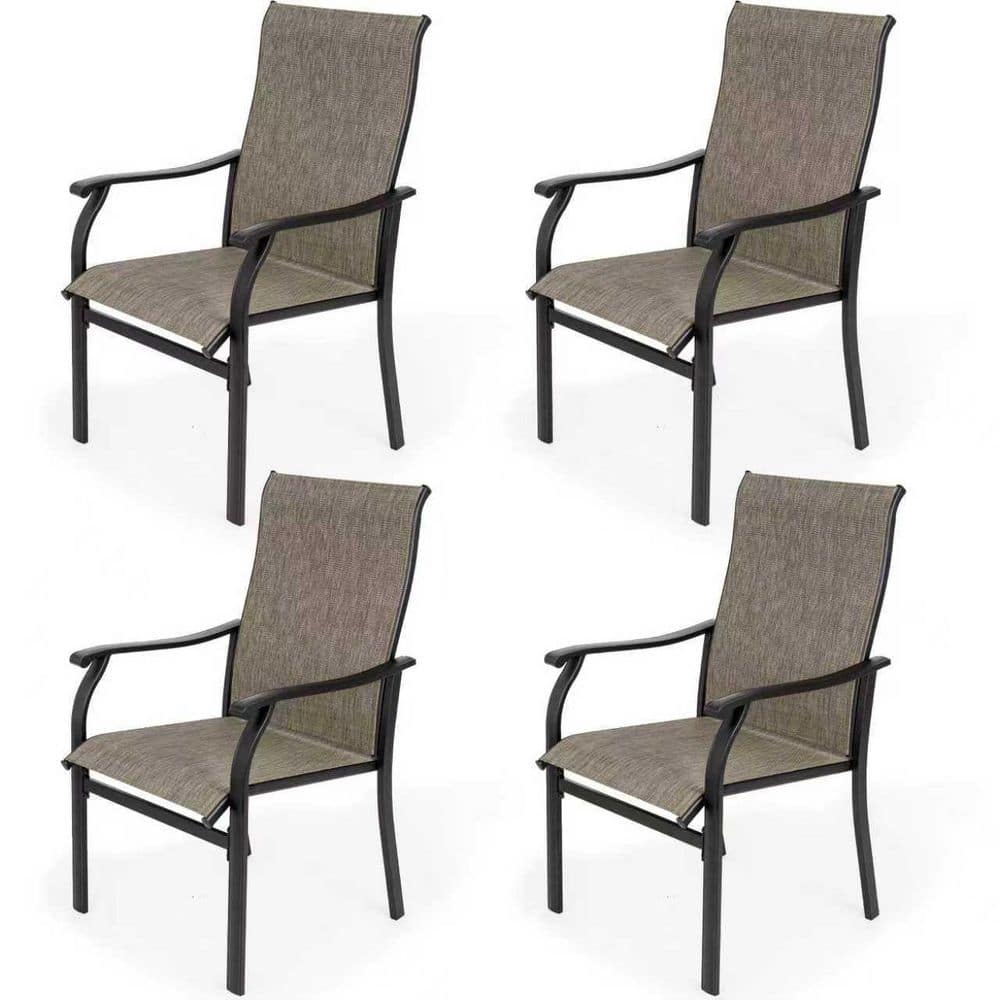 4-Piece Textilene Fabric Blend Iron Outdoor Patio Dining Chairs Set for Lawn, Poolside, Garden, Backyard, Brown price history on PriceWatchPro