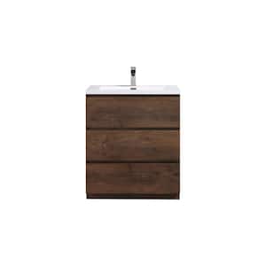 Angeles 30 in. W Vanity in Rosewood with Reinforced Acrylic Vanity Top in White with White Basin