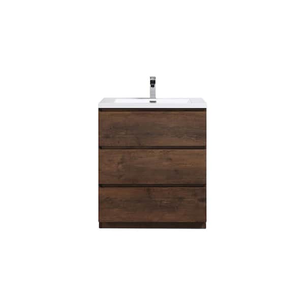 Moreno Bath Angeles 30 in. W Vanity in Rosewood with Reinforced Acrylic Vanity Top in White with White Basin