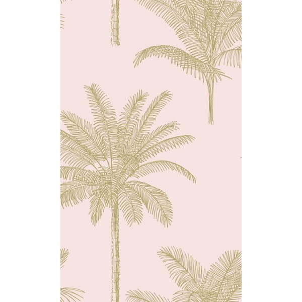 Walls Republic Soft Pink and Gold Palm Trees Print Non Woven Non-Pasted Textured Wallpaper 57 sq. ft.
