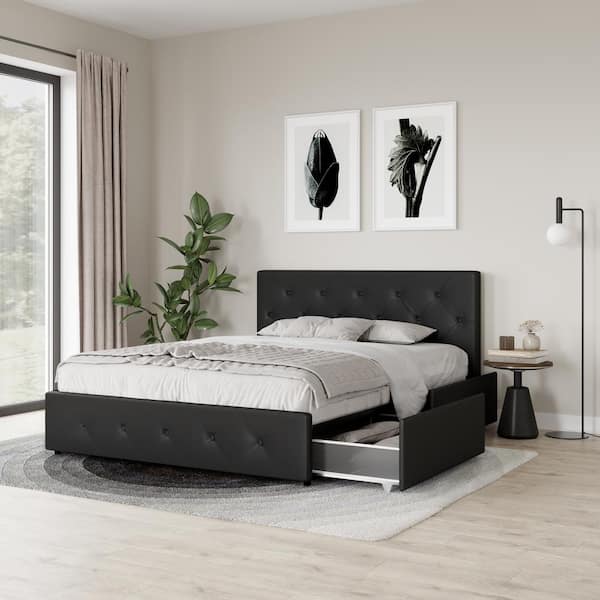 Leather platform deals bed with storage