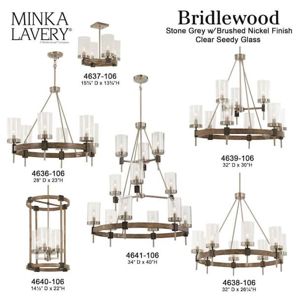 Bridlewood 2-Light Stone Grey with Brushed Nickel Bath Light with Clear Seedy Glass