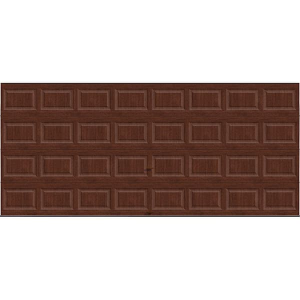 Classic Steel Short Panel 16ft x 7ft Insulated 12.9 R-Value Wood Look Cherry Garage Door without windows