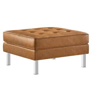 Loft Tufted Silver Tan Upholstered Faux Leather Ottoman