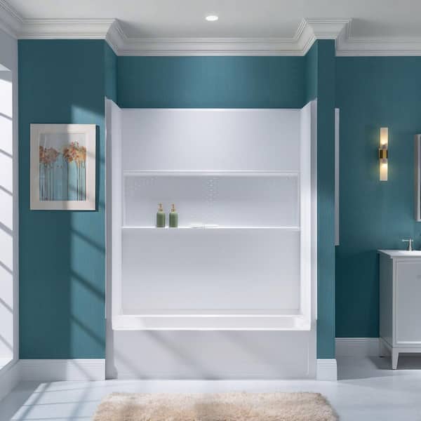 60 in. L x 32 in. W x 64 in. Rectangular Alcove Tub/Shower Combo Unit with Left Hand Drain in White