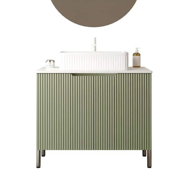 30 in. Single Sink Freestanding Green Bath Vanity with White Ceramic Top, Sink Hole Cover and Drain