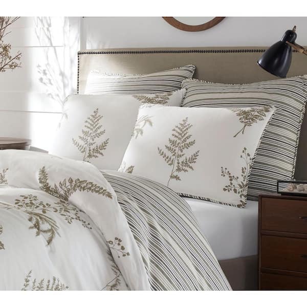 Stone Cottage Willow 3-Piece White and Beige Floral Cotton King