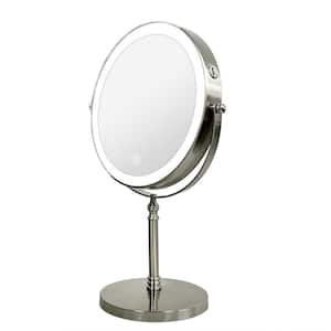8 in. W x 14 in. H Round 1X/10X Tabletop Bathroom Makeup Mirror with 360° Rotation Touch Dimmable Rechargeable in Nickel
