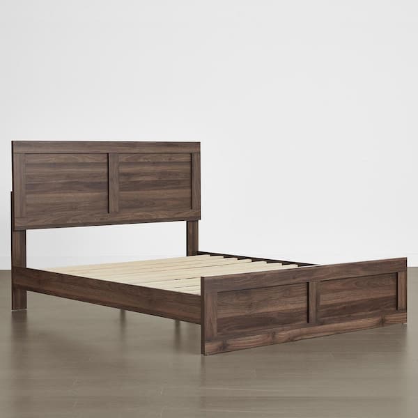 Talia Brown Wood Frame Queen Platform Bed with High Headboard Design, Solid Wood Legs, Sound-Absorbing Foam for Bedroom