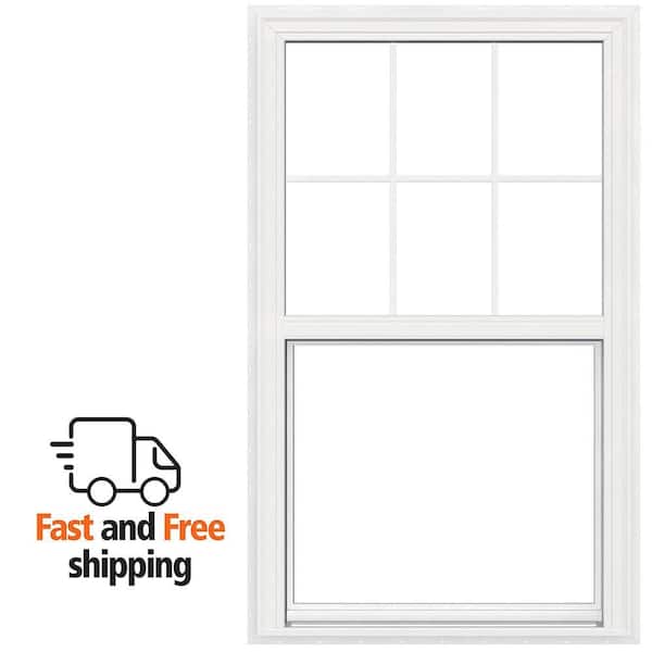 V-2500 29.5 in. x 47.5 in. Single Hung Vinyl LowE White NailFin Brickmould Frame New Construction Tilt-In Window w/Grids