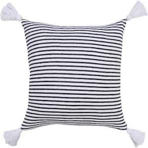 Basic Black / White 20 in. x 20 in. Balanced Striped Throw Pillow with Tassels