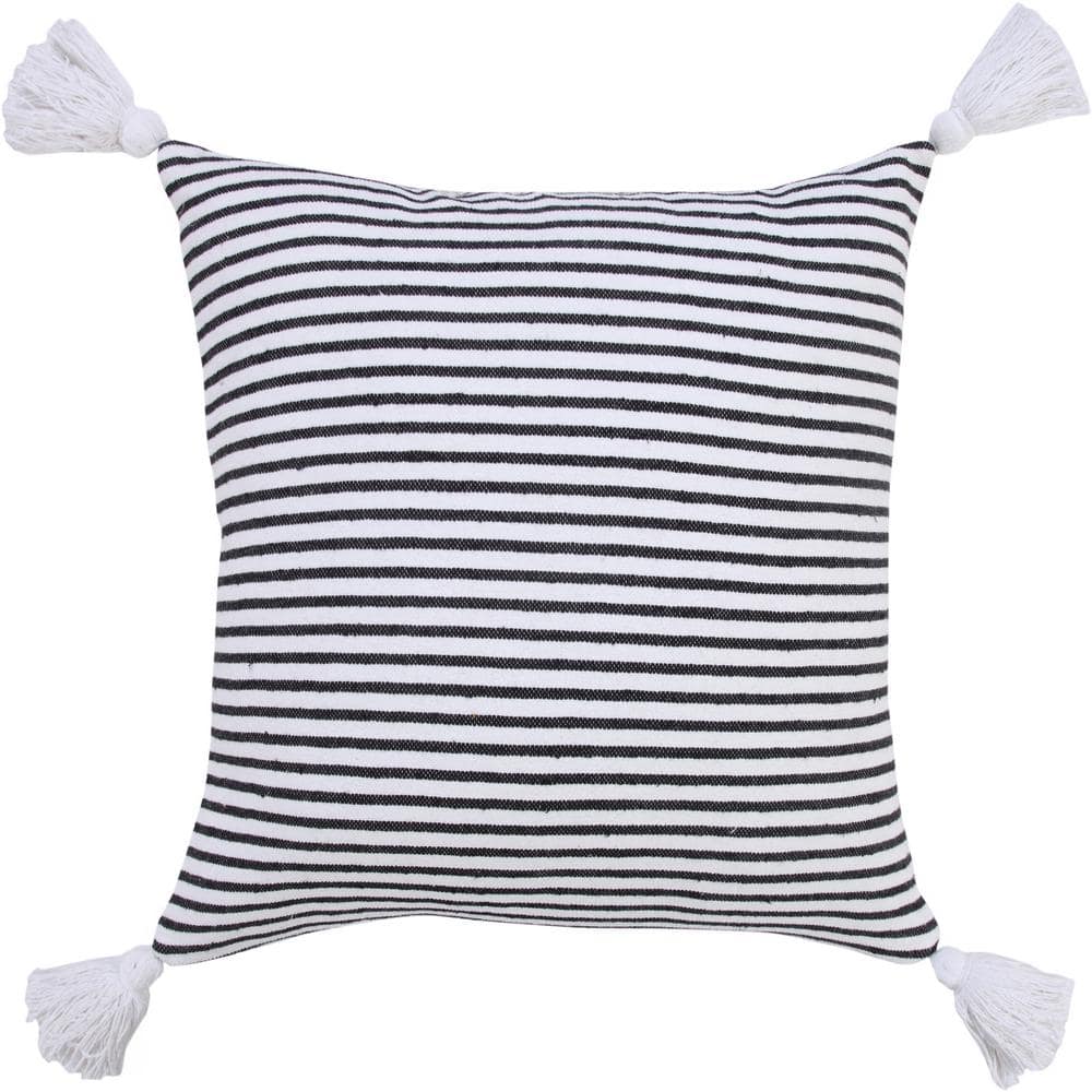 Basic Black / White 20 in. x 20 in. Balanced Striped Indoor Throw Pillow wi