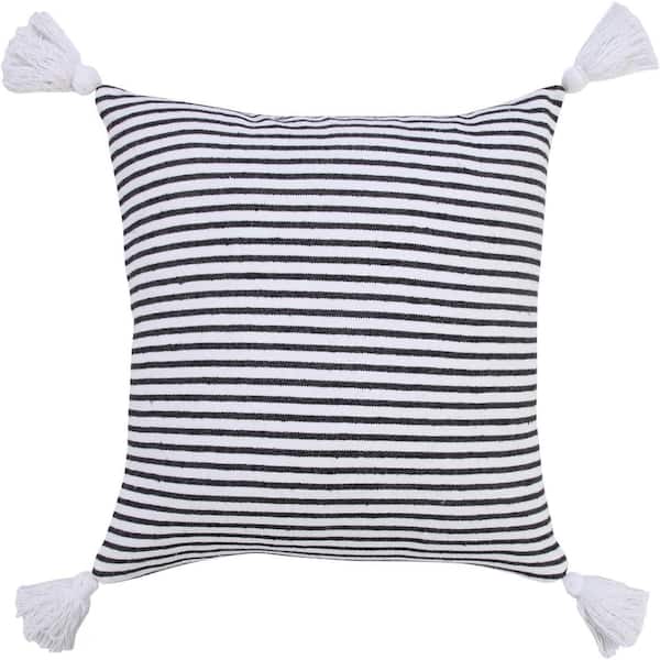 Unbranded Basic Black / White 20 in. x 20 in. Balanced Striped Indoor Throw Pillow with Tassels
