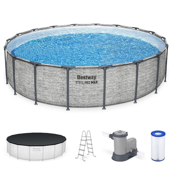 Pro MAX 18 ft. x 18 ft. Round 48 in Deep Metal Frame Above Ground Swimming Pool with Pump & Cover
