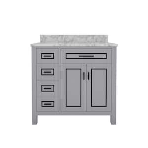STYLE2 36 in. W x 22 in. D x 35 in. H Single Ceramic Sink Freestanding Bath Vanity in Gray with Carrara White Marble Top