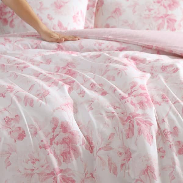 Laura Ashley Anja Textured Toile 3-Piece Pink Cotton Full/Queen