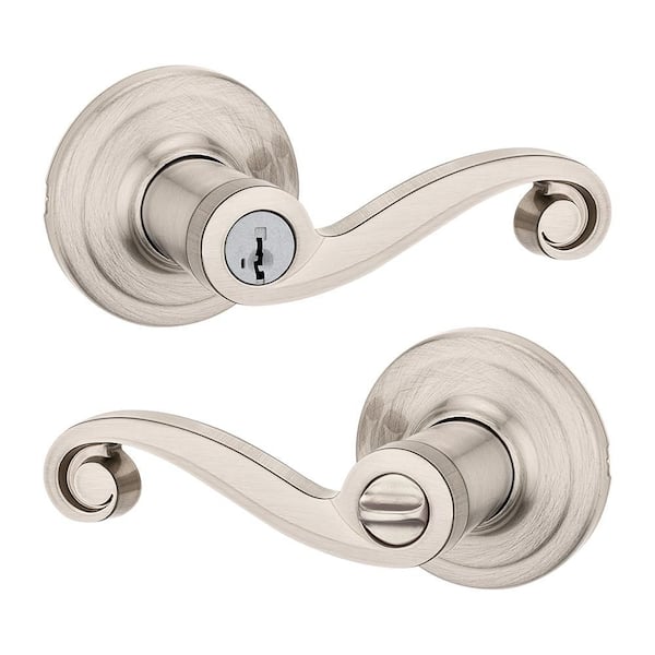 Lido Satin Nickel Keyed Entry Door Handle with Lock Featuring SmartKey Security