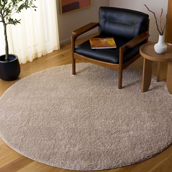 Penelope Shag Beige 7 ft. x 7 ft. Modern Solid Round Area Rug