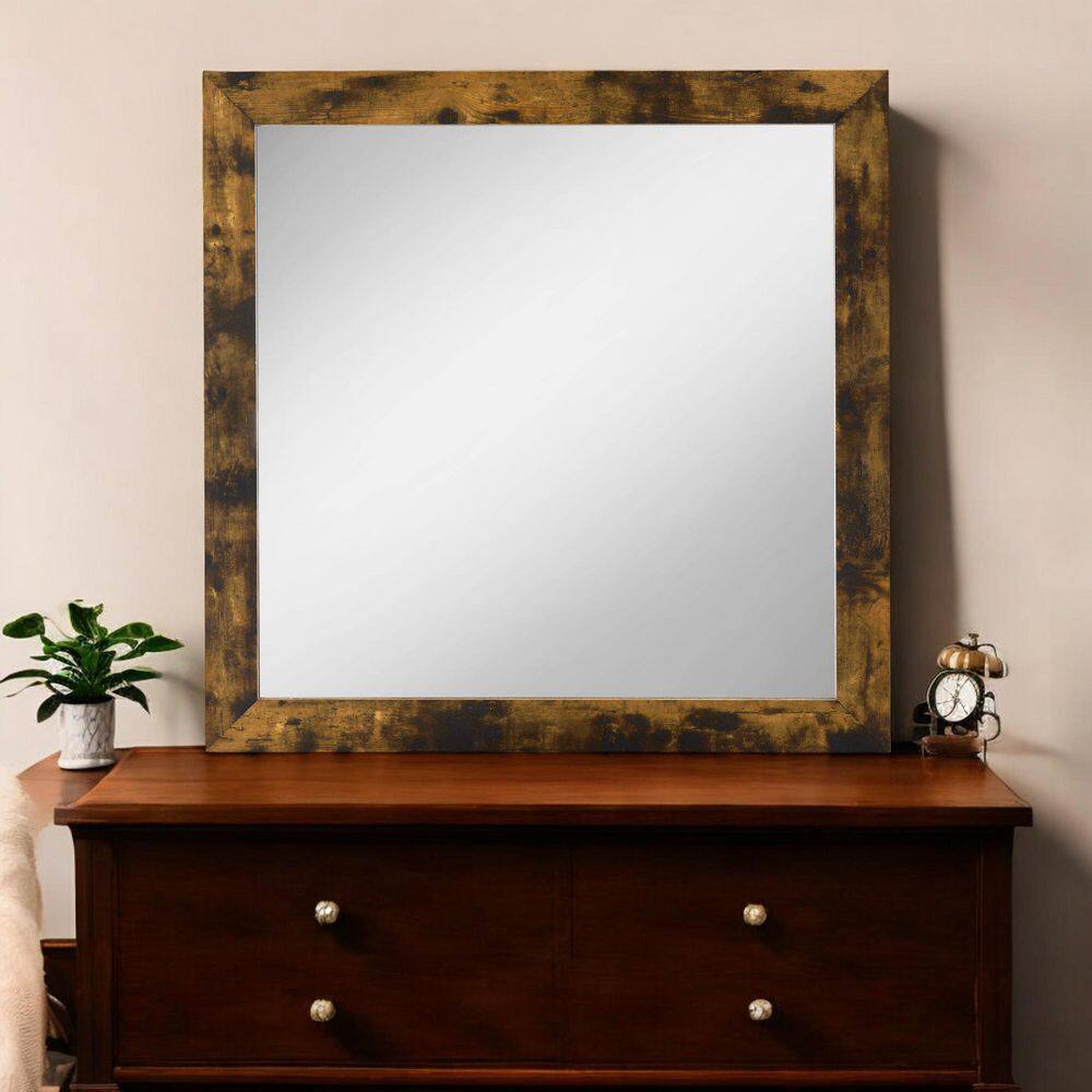 Rustic Oak Square Wooden Mirror with Industrial Charm