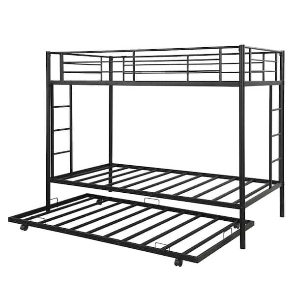 Qualfurn Chara Black Twin Over, Metal Frame Bunk Bed With Trundle