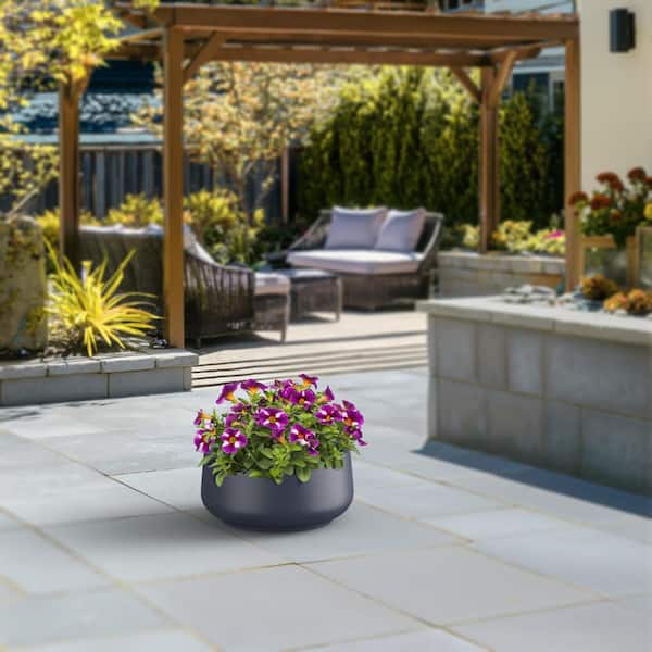 14.5 in. Small Granite Gray Concrete Round planter / Pot with Drainage Holes
