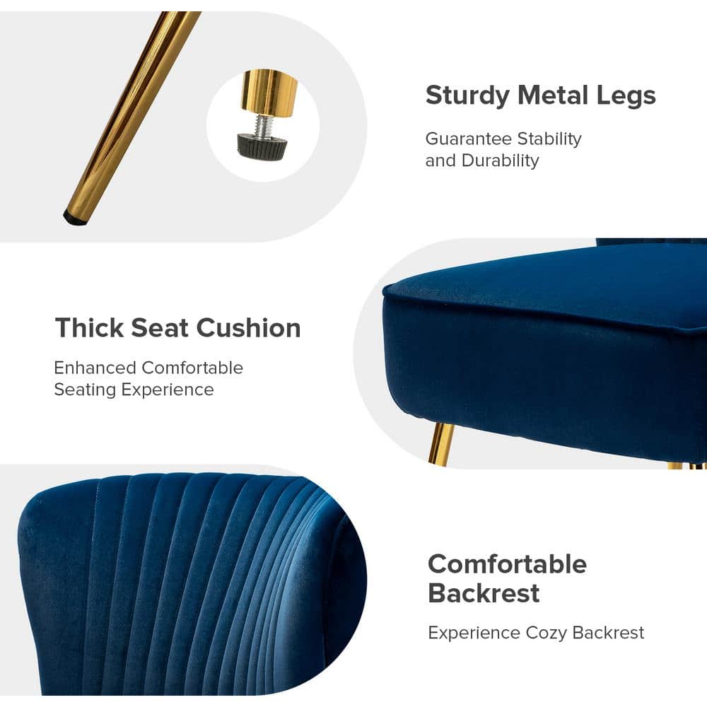 Victorian Navy Velvet Accent Chair with Curved Mahogany Legs