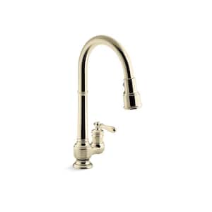 Artifacts Single-Handle Pull Down Sprayer Kitchen Faucet in Vibrant French Gold