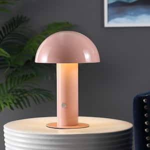 Boletus 10 .75 in. Contemporary Bohemian Rechargeable/Cordless Iron Integrated LED Mushroom Table Lamp in Pink