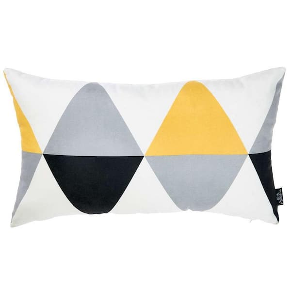 HomeRoots Black, White, Yellow Geometric Polyester 12 in. x 20 in. Throw Pillow