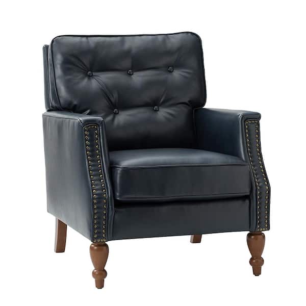 JAYDEN CREATION Hunfried Navy Vegan Leather Armchair with Solid Wood Legs