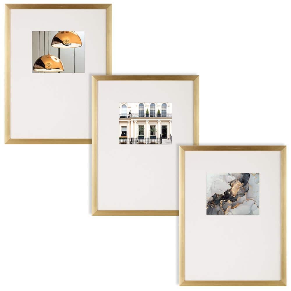 Instapoints Gallery Wall Set with Offset Mat and Hanging Template Gold Picture Frame (Set of 3