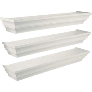 24 in. Antique White Kiera Grace Madison 3-Piece Contoured Floating Wall Shelves