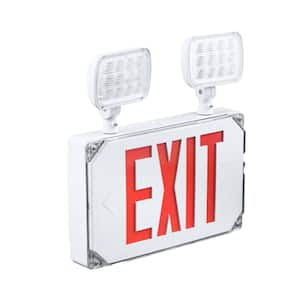 LED Wet Location Emergency/Exit Sign, 2 LED Lamps, 90 Min Backup, Damp Rated, RED Letters, UL Listed, 120/277VAC, White