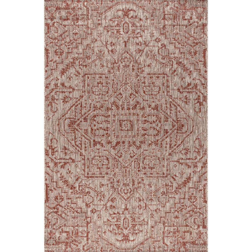 Estrella Red and Taupe Medallion Synthetic Indoor/Outdoor Area Rug