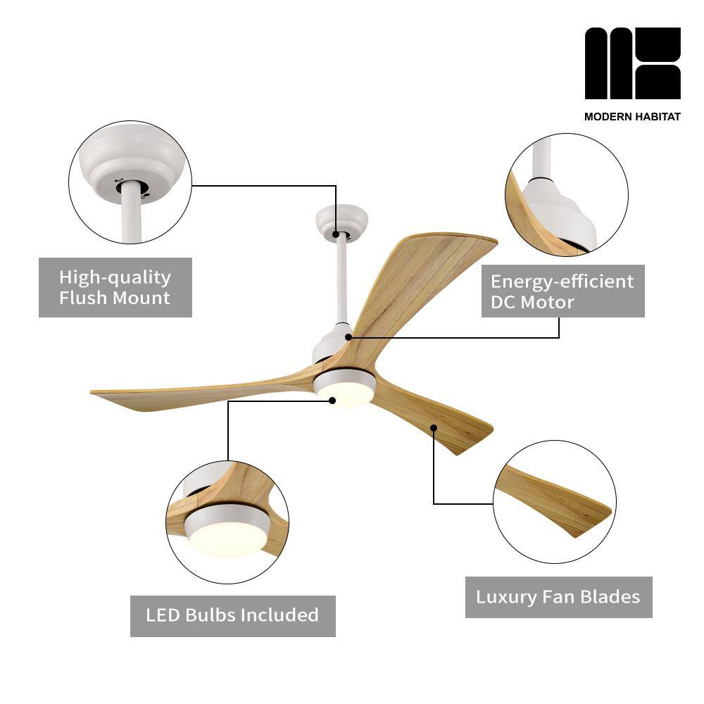 Aura 52" White and Light Oak Ceiling Fan with LED Light and Remote