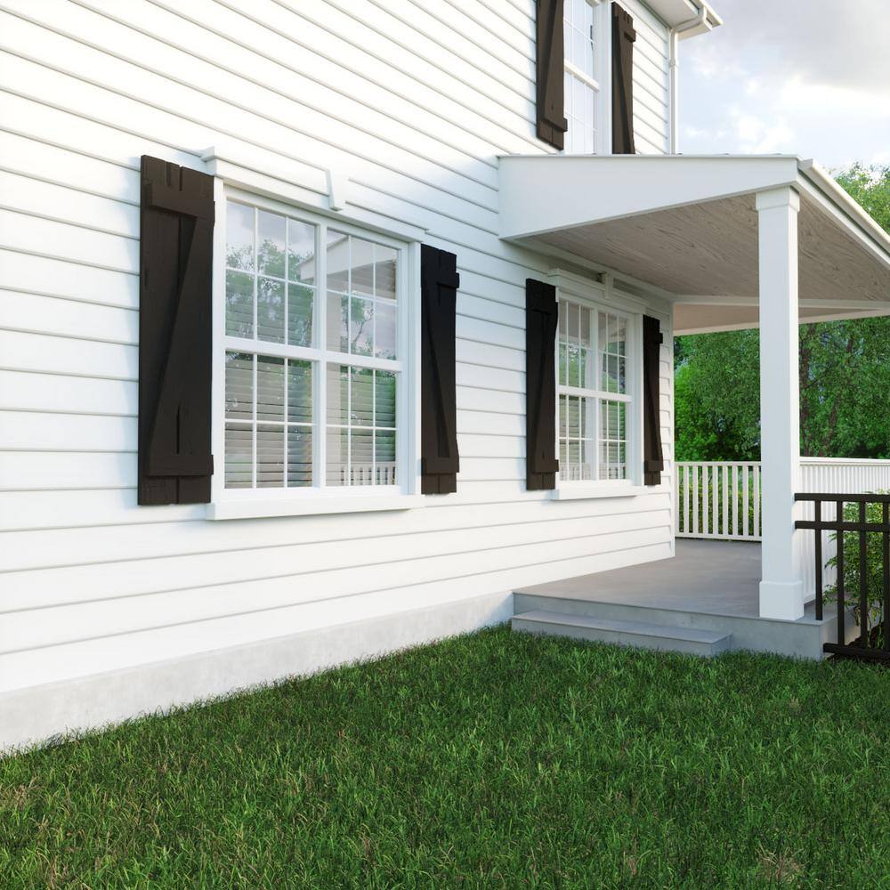 Tan Cedar Rustic Board-n-Batten Faux Wood Shutters with Z-Board, 42"
