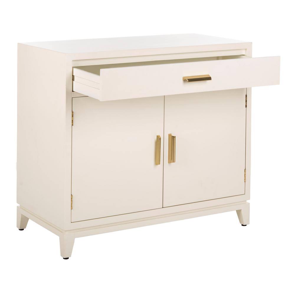 White and Brass Mid-Century 2-Door 1-Drawer Chest