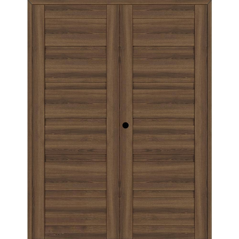 Belldinni Louver 72 in. x 83.25 in. Right Active Pecan Nutwood Wood ...