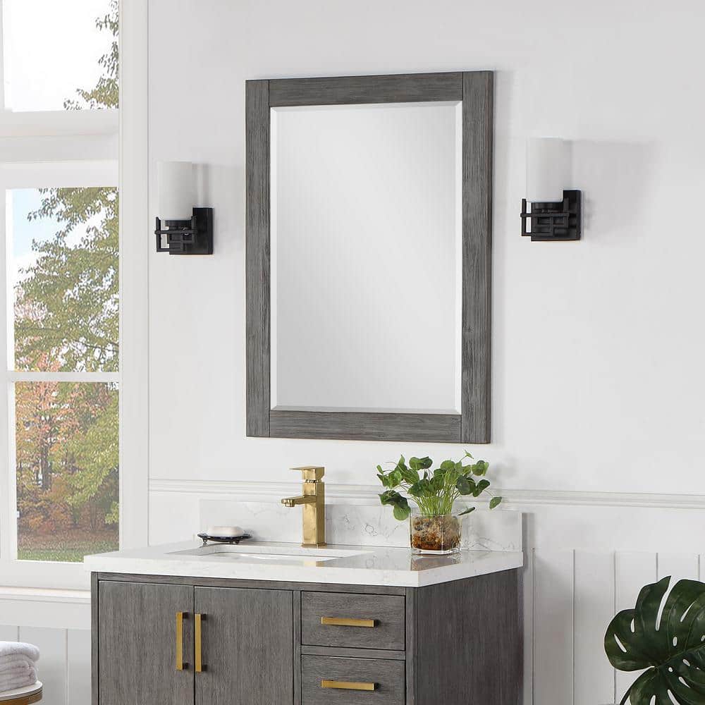 Ivy 28" Silver Rectangular Wood Bathroom Mirror